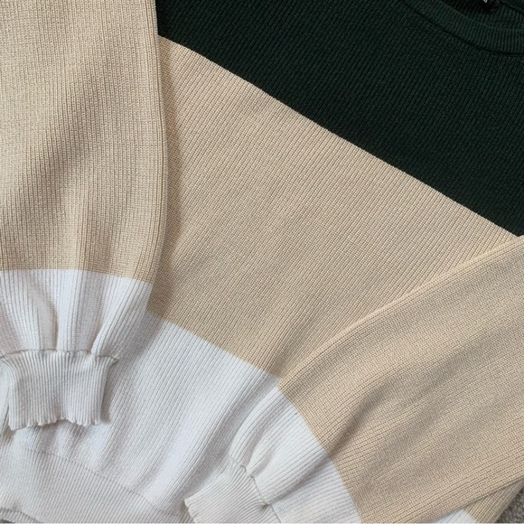 SHEIN Forest Green, Tan and Ivory Color Block Oversized Crew Neck Sweater - Picture 2 of 5